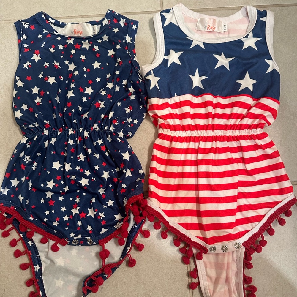 Patriotic Star and Stripe Baby Rompers